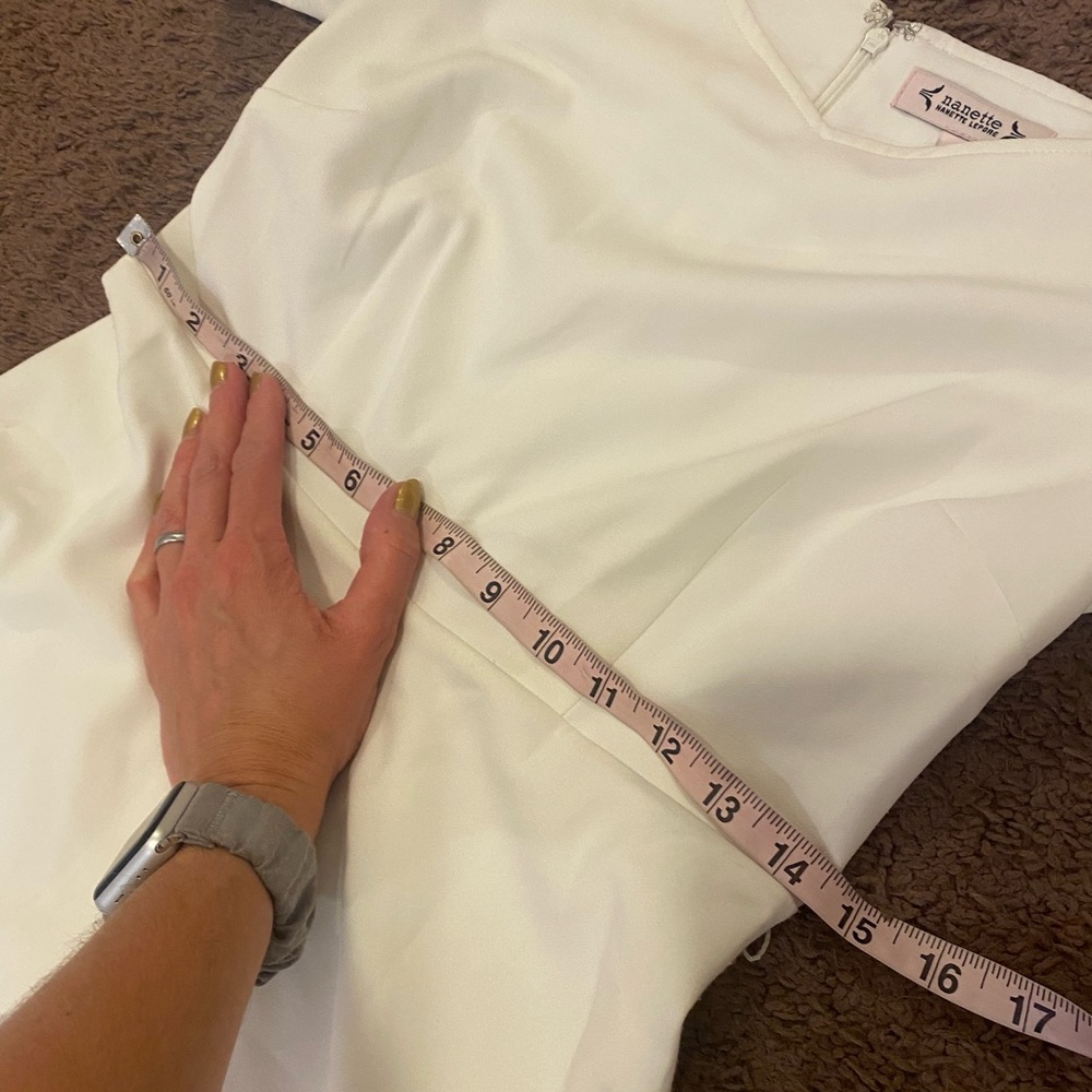 Nanette Lepore Cream Fit Flare Dress Stretch A Line Puff Sleeve 2 NEW $128 - Picture 11 of 15